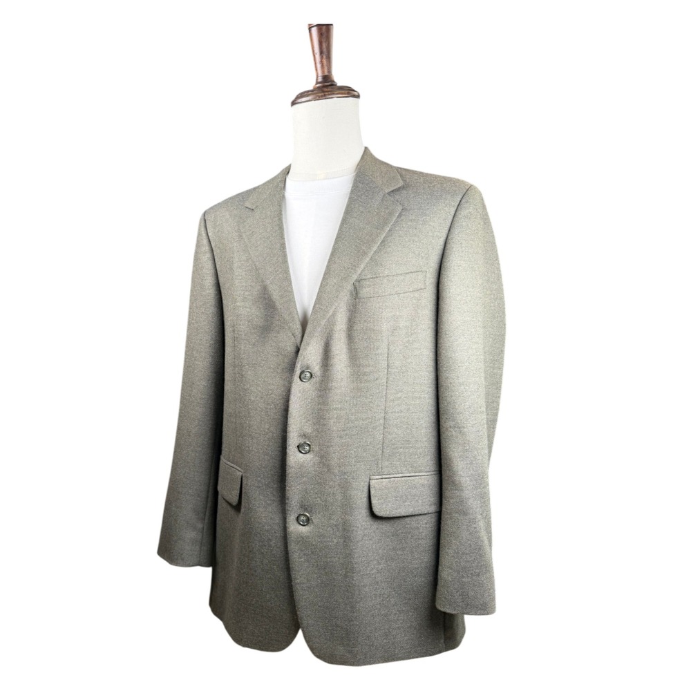 42L Lands End Mens 3 Button Pure Lambswool Blazer Sport Coat Jacket Gray/Green